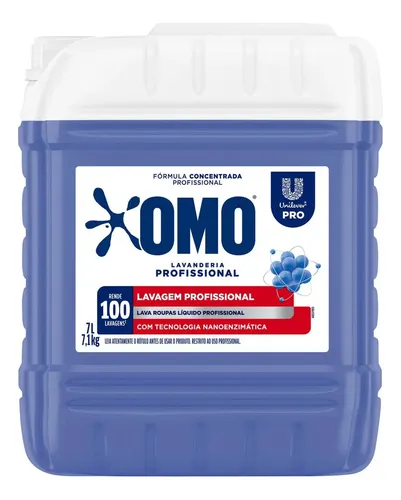 Galão de 7 litros de sabão líquido Omo Lavagem Profissional com fórmula concentrada