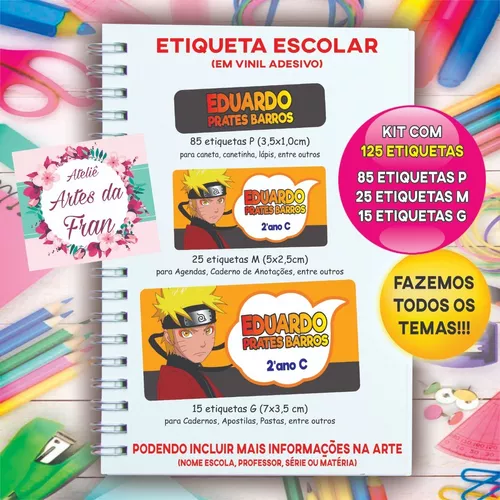 Etiqueta Escolar Personalizada - Naruto