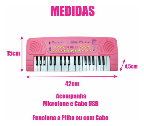 Mini Teclado Eletrônico Com Microfone 37 Teclas Rosa 110v/220v