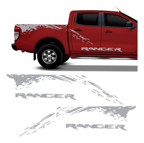 Kit Faixa Nova Ford Ranger 2013/2019 Adesivo Lateral Prata