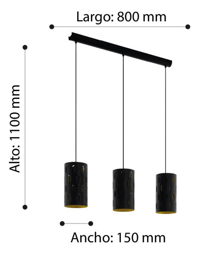 Lampara Colgante Ronsecco Acero Negro E27 3x60w Ip20cod79444