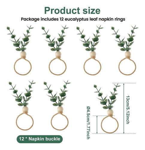 12 Pcs Anillos Para Servilletas De Imitación De Hojas Verdes