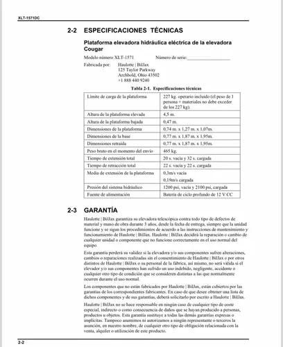 Plataforma Elevadora De Personas Bill Jax Xlt-1571 A 6mts