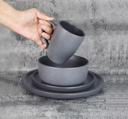 Juego De Vajilla Vascella Premium Gris Mate Para 4 Personas 16 Piezas