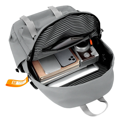 Mochila Saída Cabo Usb Escolar Faculdade Notebook Moderna Cor Cinza Desenho do tecido Liso