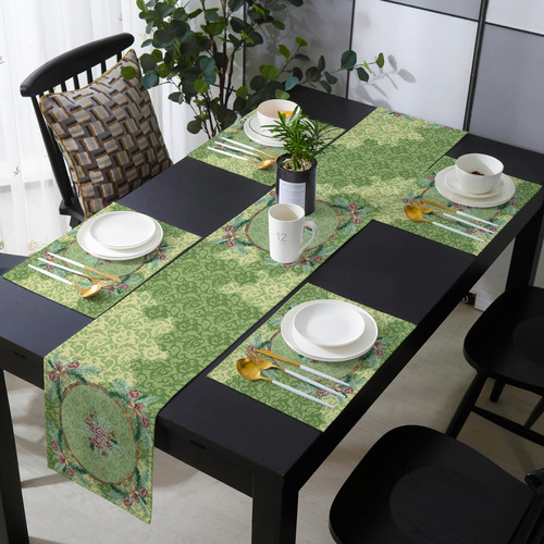 Set De Manteles Navideños Verdes Y Corredor De Mesa De 90 Pu