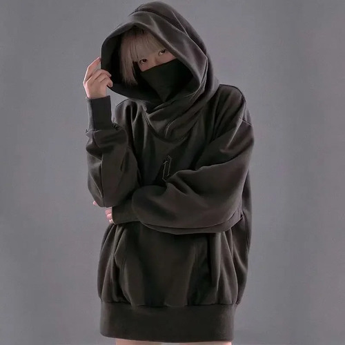 Sudadera Holgada Con Cuello Alto Y Capucha Para Hombre