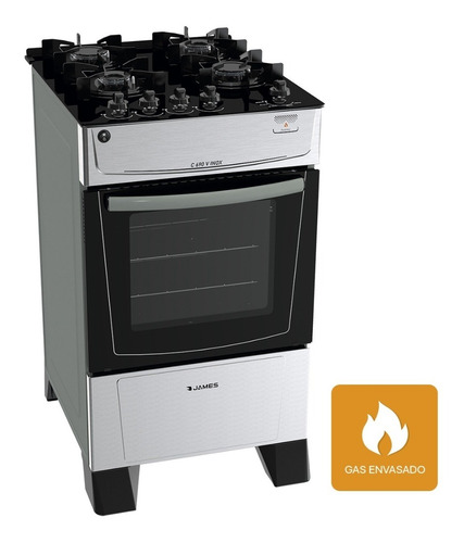 Cocina A Gas James C 690 V Inox 4 Hornallas Mesada Vidrio
