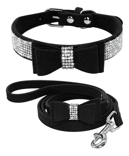 Beirui Rhinestone Bling Leather Collar Dog Collar And Leash 