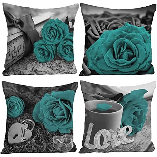 Fundas De Almohada Teal Sofá 18x18 Juego De 4 Fundas D...