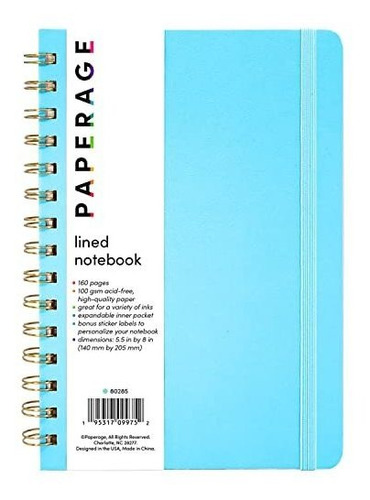 Cuaderno De Rayas De Cuero Vegano Anillado Color Azul Cielo