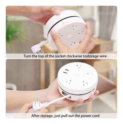 Multicontacto Retráctil Redonda Con Puertos Usb 4 Salidas