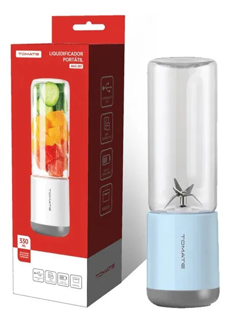 Mini Liquidificador Portátil Copo De Vidro 6 Lâminas 330ml Cor Azul Tomate MAZ-007