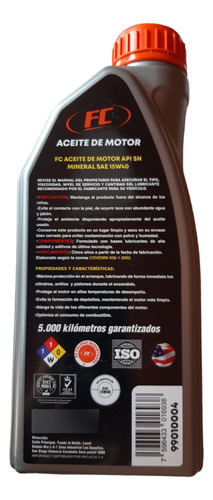 Aceite De Motor Premium Api Sn Mineral Sae 15w-40 Fc