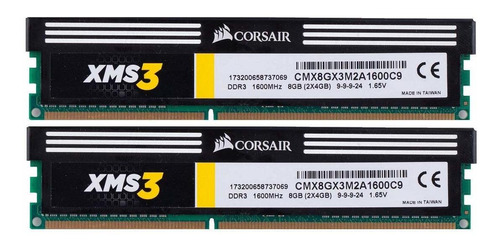 Memoria Ram 8gb Corsair Cmx8gx3m2a1600c9 Xms3 (2x4gb) Ddr3 1600 Mhz (pc3 12800) 1.65v