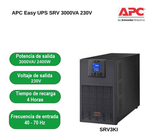 Imagen 2 de 10 de Ups Apc 3000va 230v Easy Ups Online Srv 4 Tomas Negro