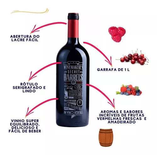antik Røg Diktatur Vinho Chile Winemakers Secret Barrels Red Blend Tinto 1litro | Parcelamento  sem juros