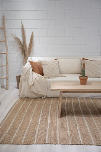 Alfombra Yute Nat. Con Algodon India Grande 200x300 Premium 3 M 2 M Yute Y Algodón Trenzado Natural Y Blanco