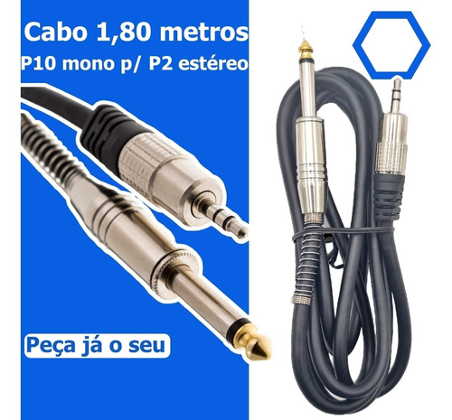 Cabo P10 Mono Para P2 Estéreo Ideal Para Mesa De Som 1,80m