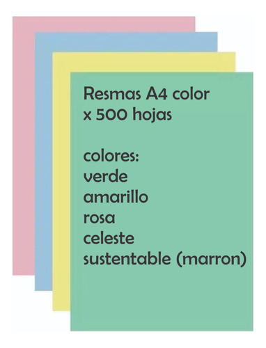 Resmas Color A4 X 500 Hojas Fondeadas Color