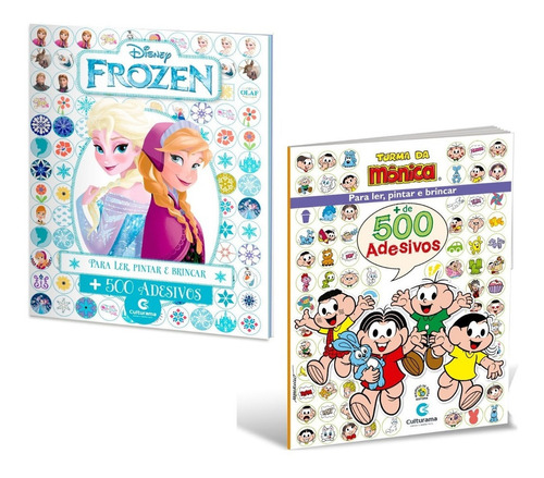 Kit 2 Livros 500 Adesivos - Turma Da Monica + Frozen