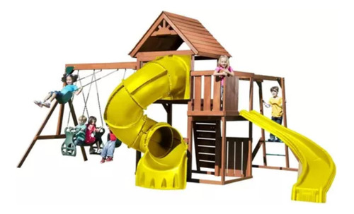 Casa De Madera Jardin, Juego Niños Resbaladilla Tobogán Infa