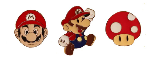 Set De 3 Pines / Broches Mario Bros Con Broche Metálico