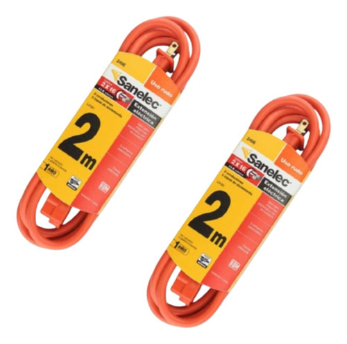 2 Pzas Extensión Sanelec Uso Rudo 2 Mts Naranja 2x16