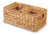 Comprar Set X3 Canastos Organizadores De Mimbre Con Asas Marrón