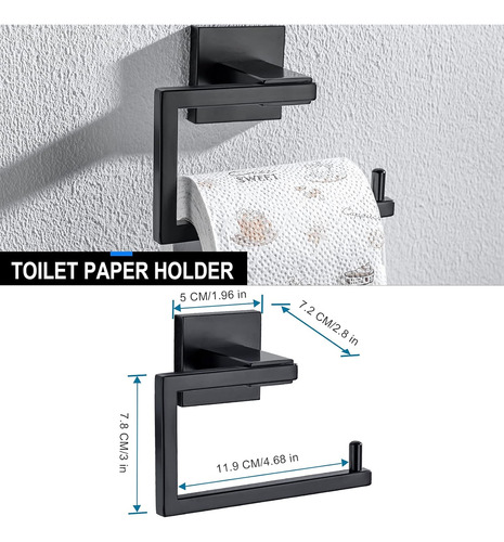 Juego De Accesorios De Baño, Toallero Negro Mate, Soporte Pa