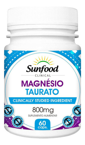 Magnesio Taurato 60 Capsulas 800mg Suood 24h Sabor Sem Sabor