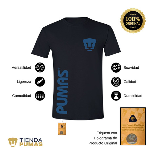 Playera Deportiva Hombre Pumas Unam Retro Azul Vinil
