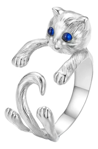 Anillo De Abrazo De Gato O Gatito Con Espinela. Plata 0.925