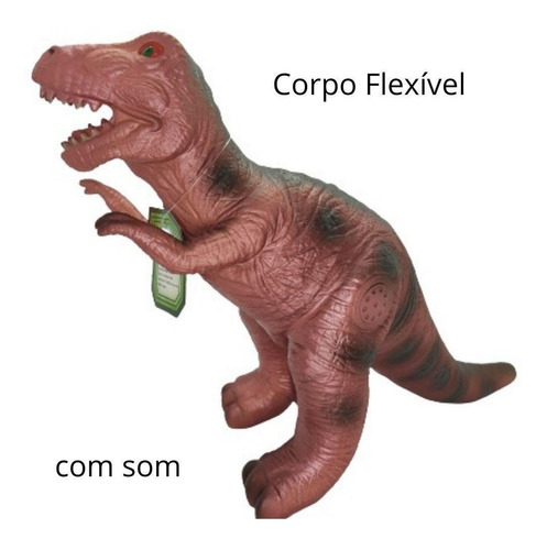 Dinossauro Tiranossauro C/ Som, Flexível C/ Bateria Inclusa Cor Marrom