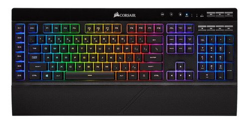 Teclado gamer bluetooth Corsair K57 QWERTY Rubber Dome inglés US color negro con luz RGB