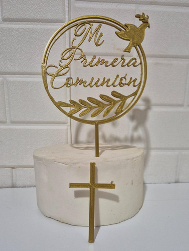 Cake Topper Adorno Torta Mi Primera Comunión Paloma Y Cruz Dorado Mi Primera Comunion Circulo Paloma Y Cruz