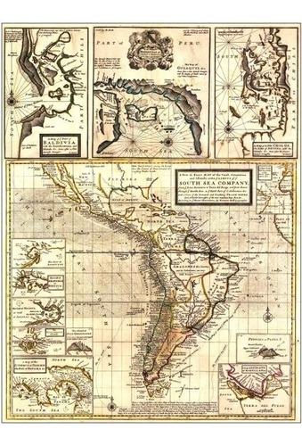 Lienzo Tela Canvas Arte Plano Mapa América Del Sur 67 X 50