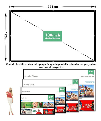 Pantalla Proyector Portátil 100 Pulgadas 16:9 Proyección