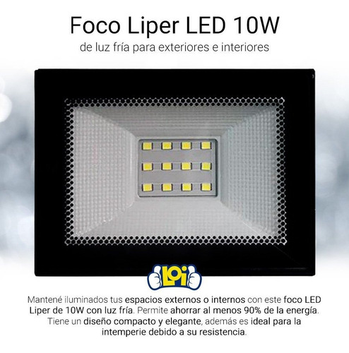 Foco Led Liper 10w Luz Fría Para Interior Y Exterior Loi