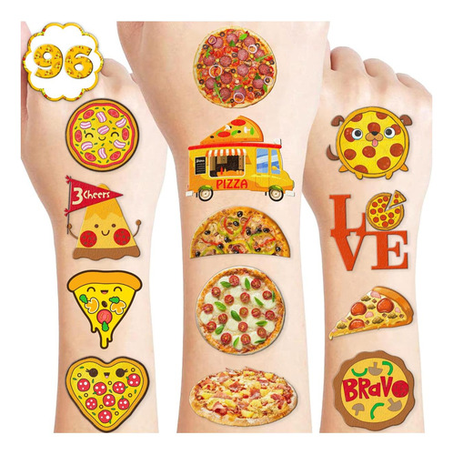 8 Folhas 97 Pcs Pizza Tatuagens Temporárias Decorações De Fe