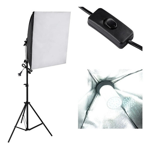 Kit Iluminação Estúdio Led 60w Softbox 50x70cm Com Tripé Luz Cor Da Estrutura Preto Cor Da Luz Branca Bivolt