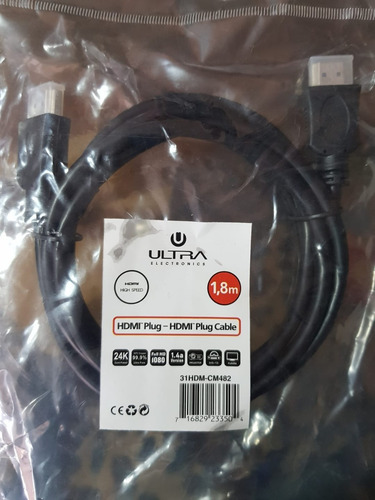 10 Cable Hdmi Cert. 1,8 Mts. Full Hd 24k 1.4a Ultra Electron