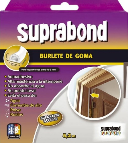 Imagen 1 de 2 de Burlete Autoadhesivo Suprabond Goma Perfíl D Blanco 5,20 Mts