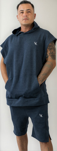Conjunto Oversize Algodón Chaleco Bermuda Estampado Hombre
