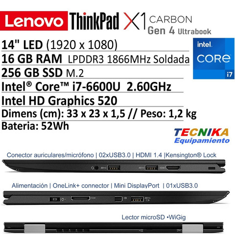 Imagen 6 de 8 de Notebook Lenovo Thinkpad X1 Carbon 4gen I7-6600u 16gb 512gb