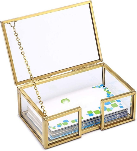 Caja Organizadora De Metal Dorado Para Tarjetas Personales 