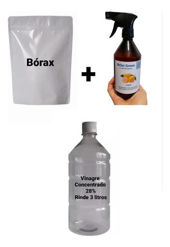 Kit Bórax + Vinagre De Limpieza Conc. 28% + Home Spray