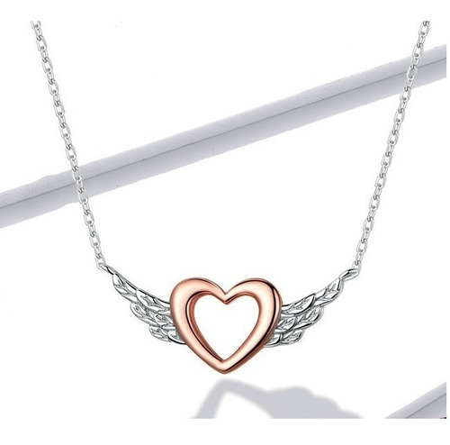 Collar De Plata Fina S925 Y Circones - Diseño Corazón Y Alas