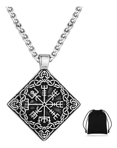 Collar Vikingo Brújula Vegvisir Acero Inoxidable Nórdico