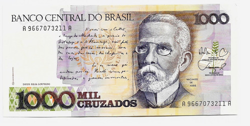 Fk Billete Brasil 1000 Cruzados 1988 P-213d Machado De Assis